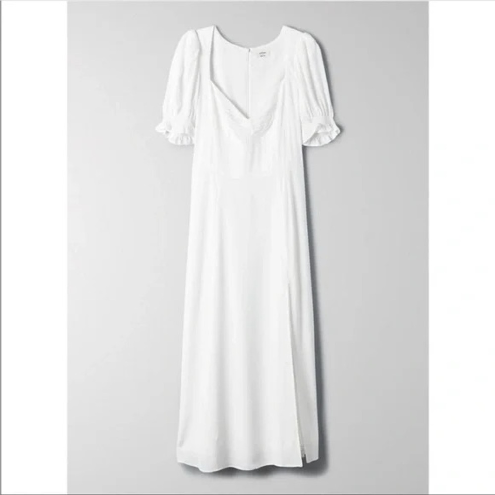 Aritzia Wilfred Tome Midi Dress Puff‎ Sleeves Sweetheart Neckline White Size 00